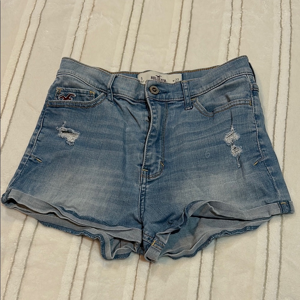 Hollister Blue Jean Shorts Classic Distressed Style